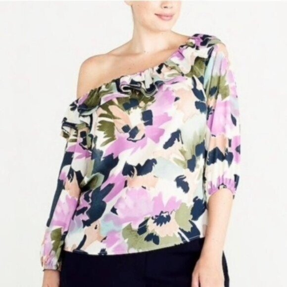 JCrew Mercantile Off the Shoulder Floral Lightweight Ruffle Convertible Blouse - Picture 1 of 6